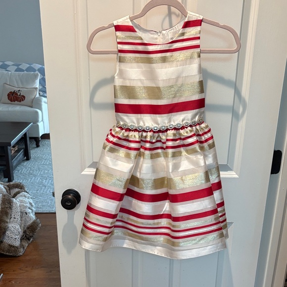 Rare Editions Red and Gold Striped Formal Dress - Picture 1 of 3